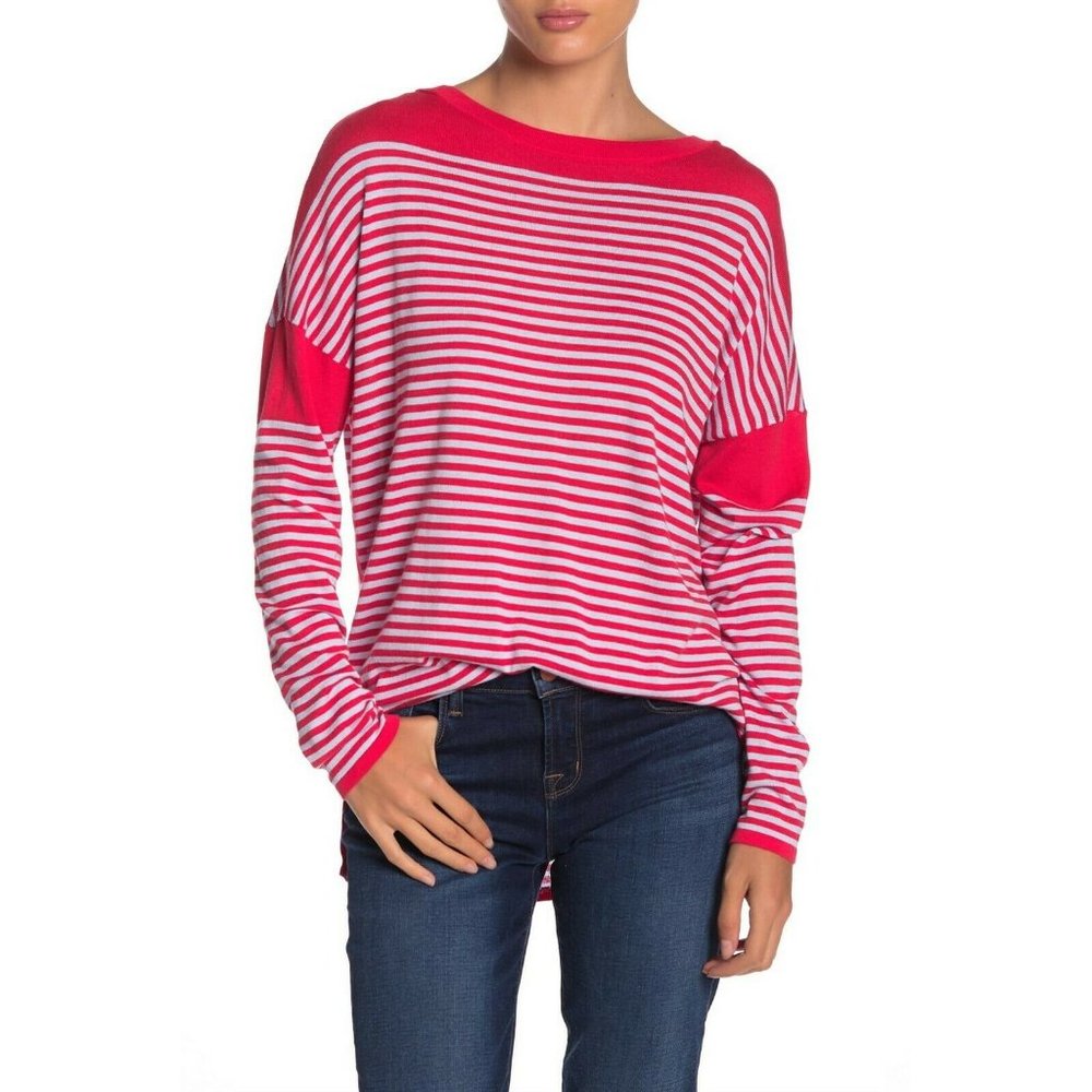 525 America Womens Pink Striped Boatneck Sweater